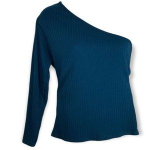 Pretty Little Thing Top Womens Size16Teal One Shoulder Asymmetric Ribbed NWT